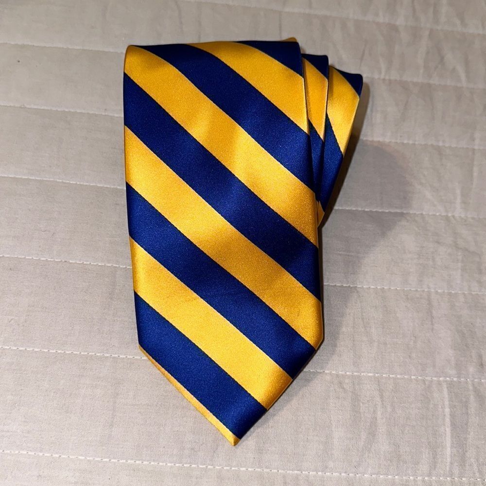 Alexander Logan Microfiber Royal Blue Gold Diagonal Wide Stripe Tie